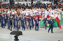 بدرقه کاروان المپیک در جوار بلندترین پرچم ایران